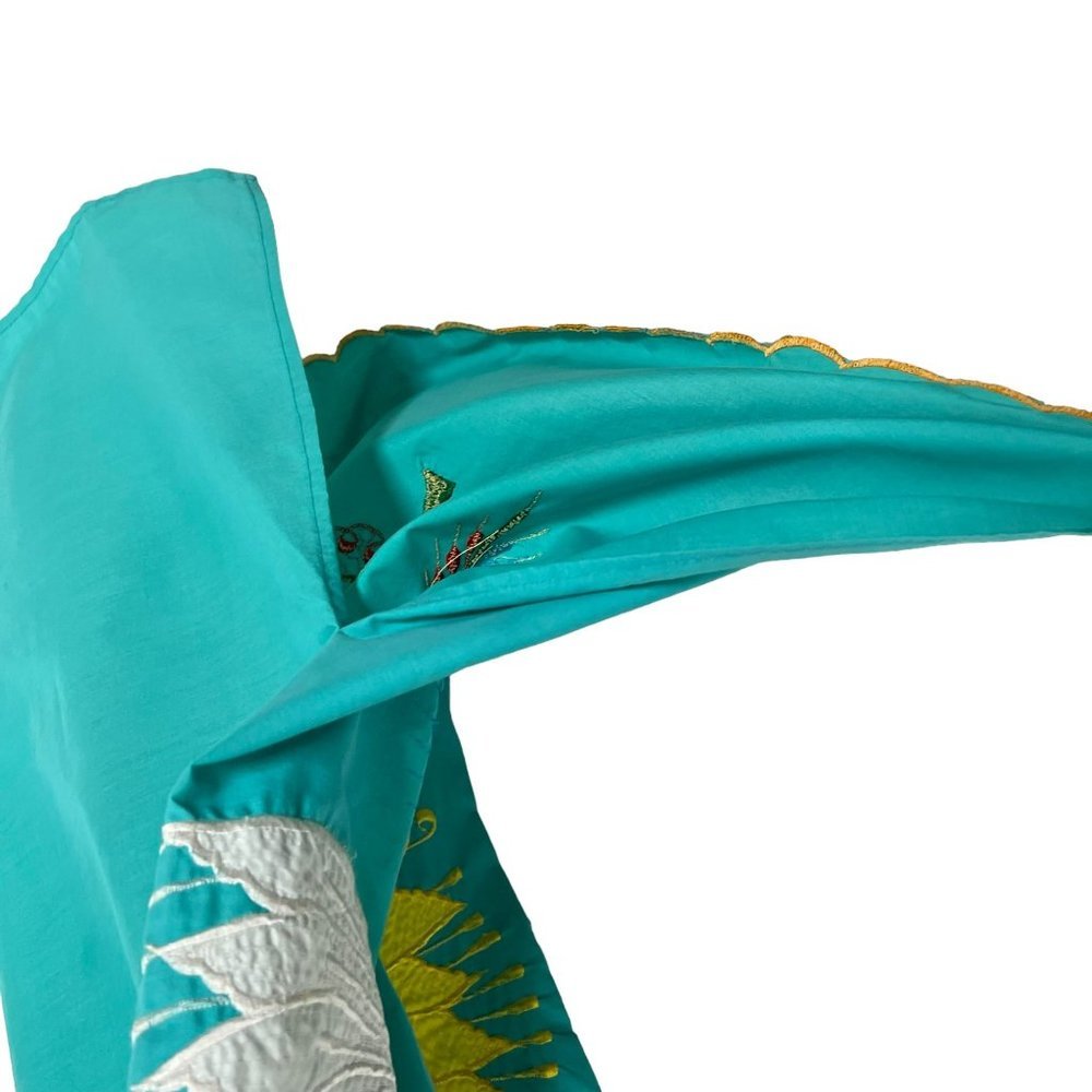 Teal Embroidered Short Sleeve Embroidered Honduras Mumu Medium - Picture 4 of 7